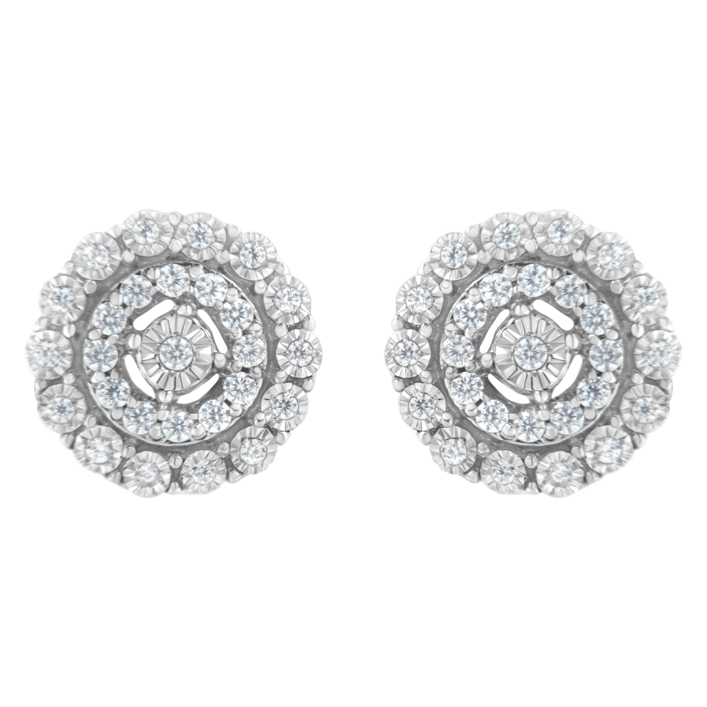 10KT White Gold 1/2 cttw Double Halo Brilliant Round-Cut Diamond Stud Earrings (I-J Clarity, I2-I3 Color)