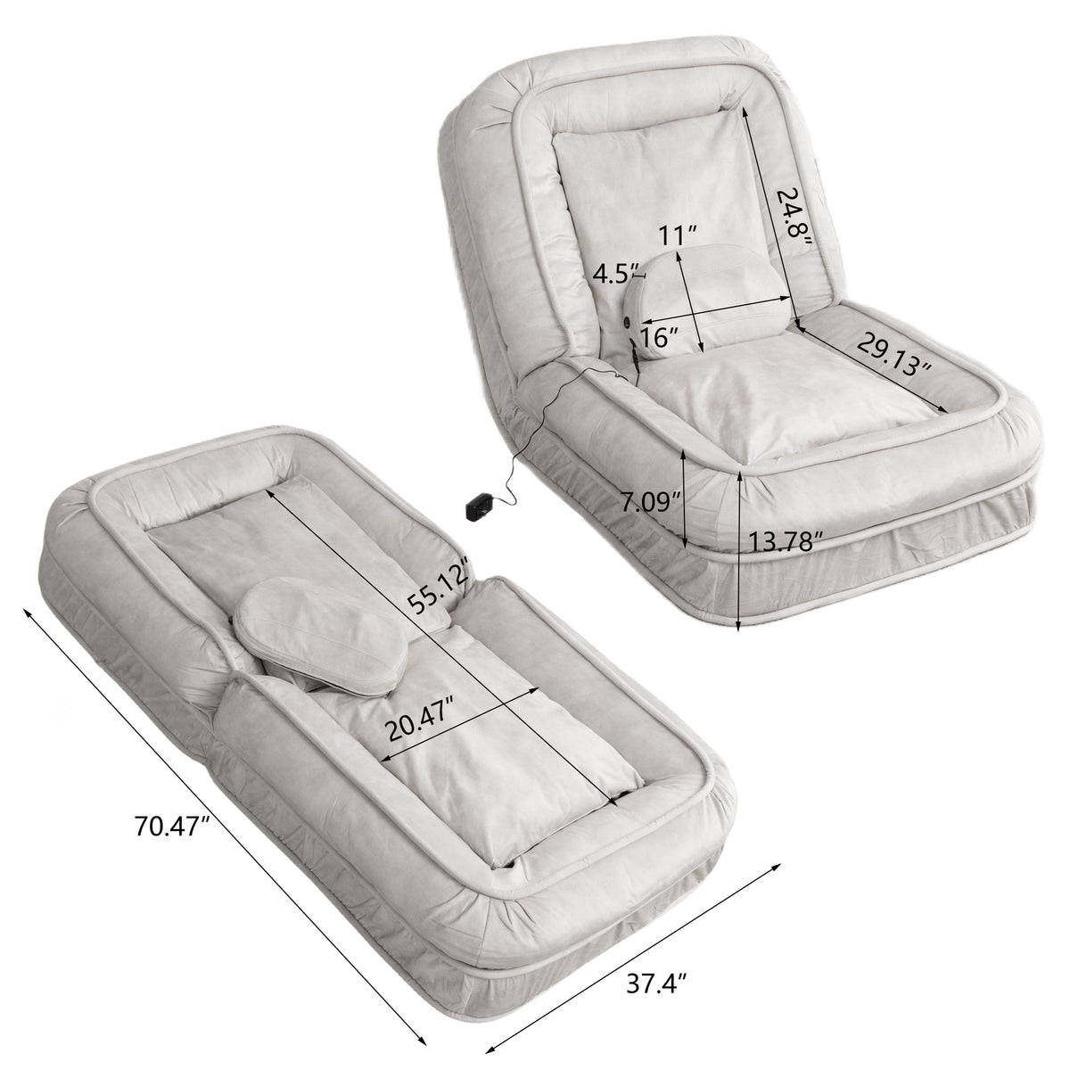Upholstered Human Dog Bed for Adult & Pets,with 5 Adjustable Position &Massage Pillow, Bean Bag floor sofa with 2 Soft P