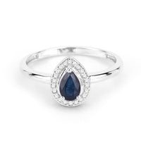 0.48 Carat Genuine Blue Sapphire and White Diamond 14K White Gold Ring