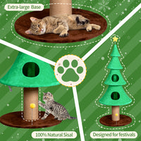 59in Large Tall Christmas Tree Cat Tower With 2 Cat Condos & Scratching Post, Soft Fleece Cat Tree With Teaser Toy & Stu