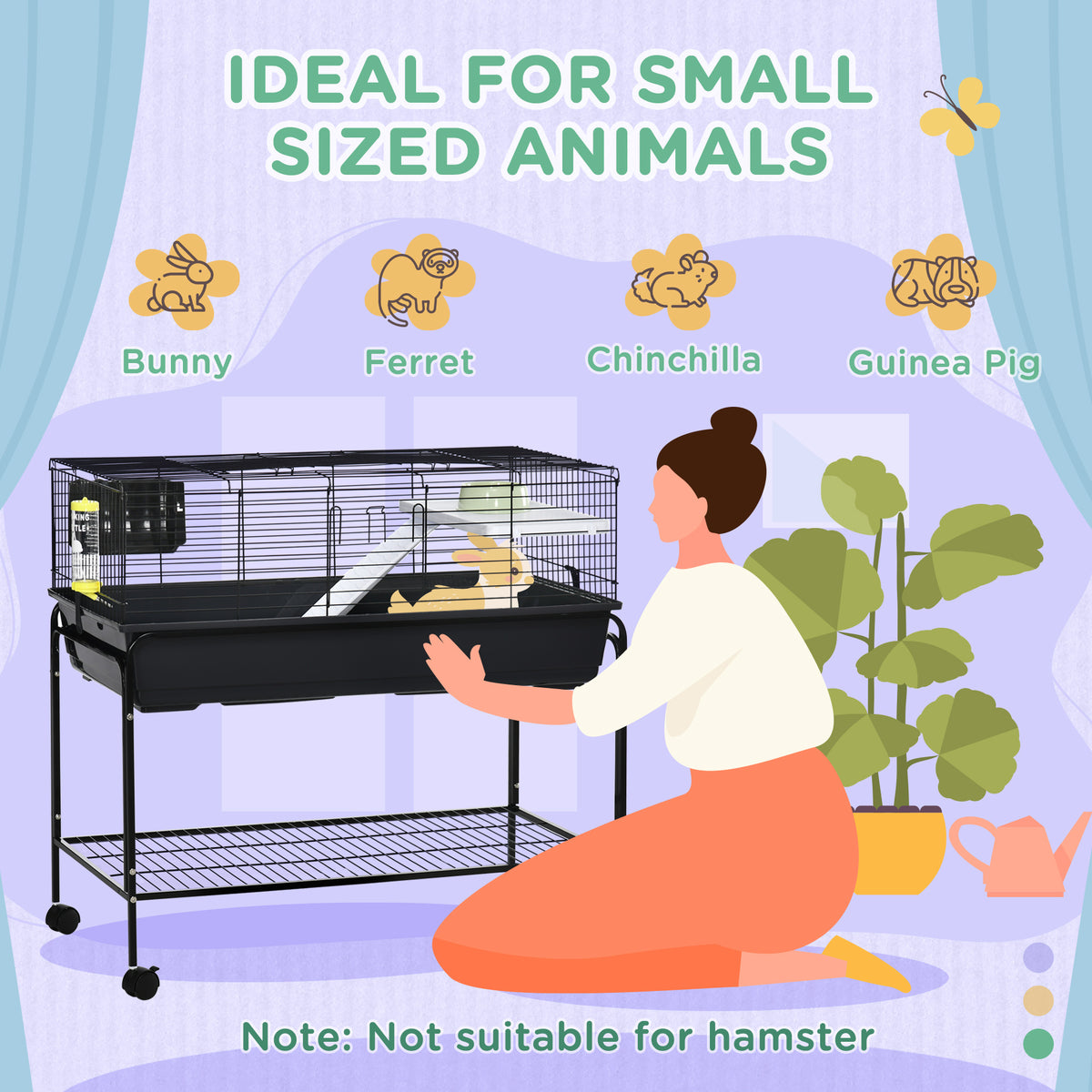 Two-Story Small Animal Cage Removable from Stand, Guinea Pig Cage with Shelf & Wheels, Pet Habitat for Hedgehog, Chinchi