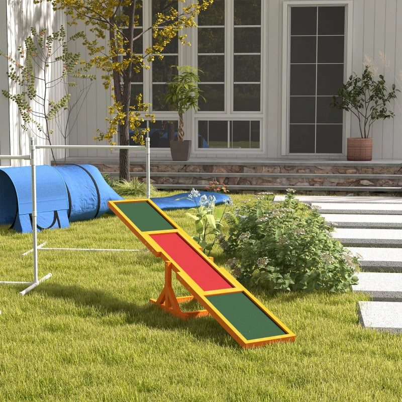 PawHut Wooden Dog Agility Seesaw For Balance Training And Exercise, Platform Equipment Run Game Toy, Weather Resistant P