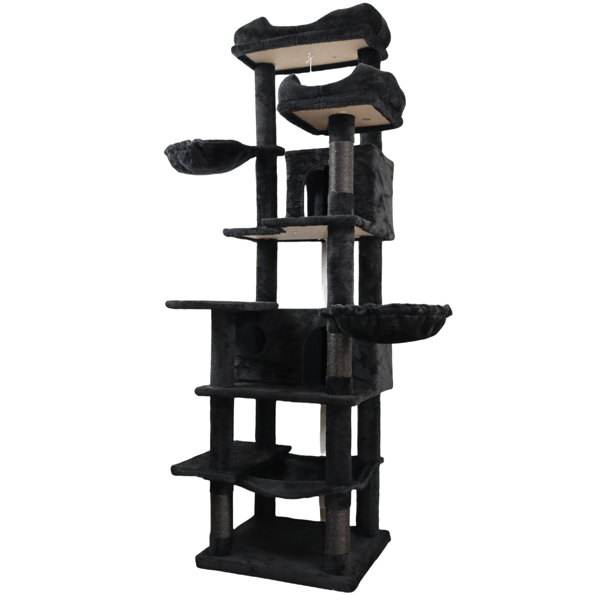68in Tall Multi-Level Green Cat Tree with Hammocks, Hanging Basket, Cat Cave, Removeable Cushion, Scratching Posts - Plu