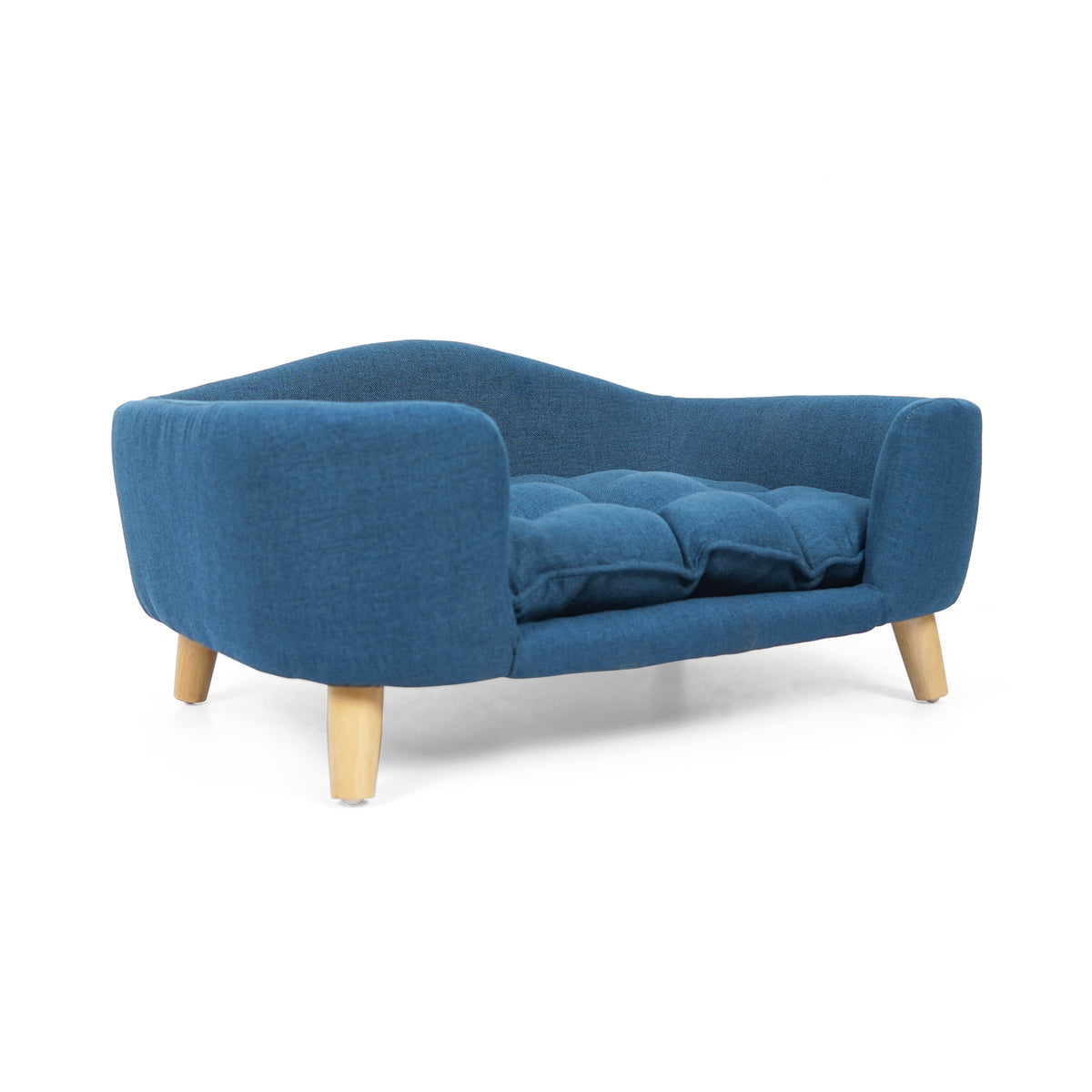 Elevated Dog Bed Frame for Small Dog, Fabric Pet Couch Bed with Rubber Wood Legs and Supportive Foam, Navy Blue, Easy As