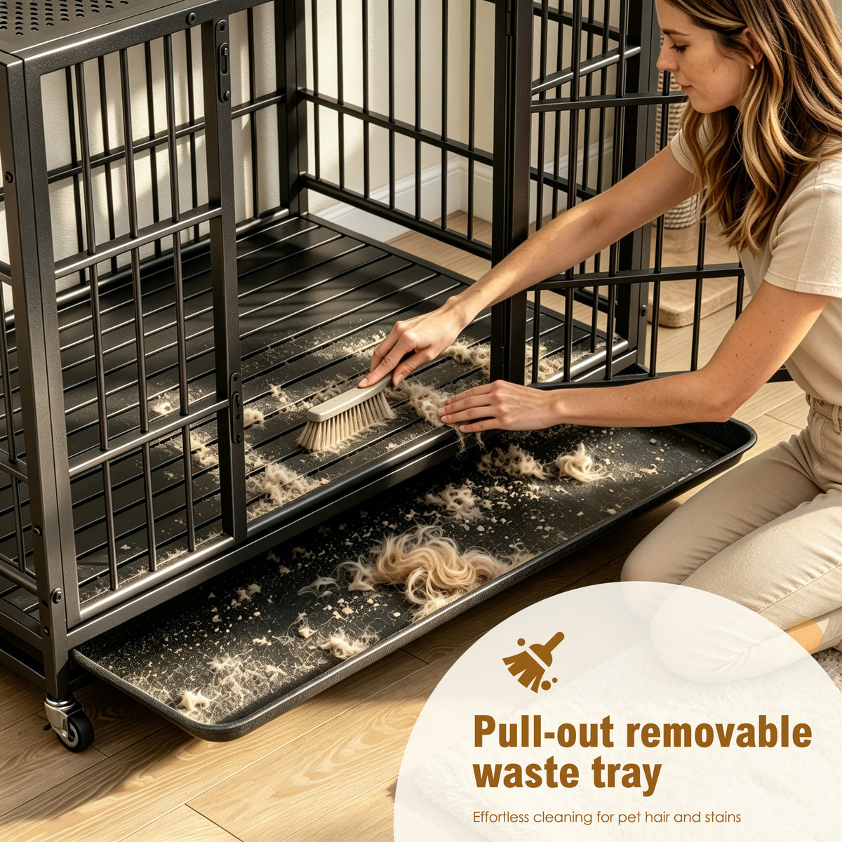 Heavy Duty Dog Crate , Mobile Pet Kennel with Lockable Wheels & Rotary Twist-Latch, Indoor Outdoor Metal Cage with Perfo