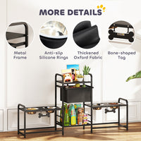 3 Height Adjustable Dog Bowl Stand Oxford Fabric With Features Four Bowls, Toy Bin Basket