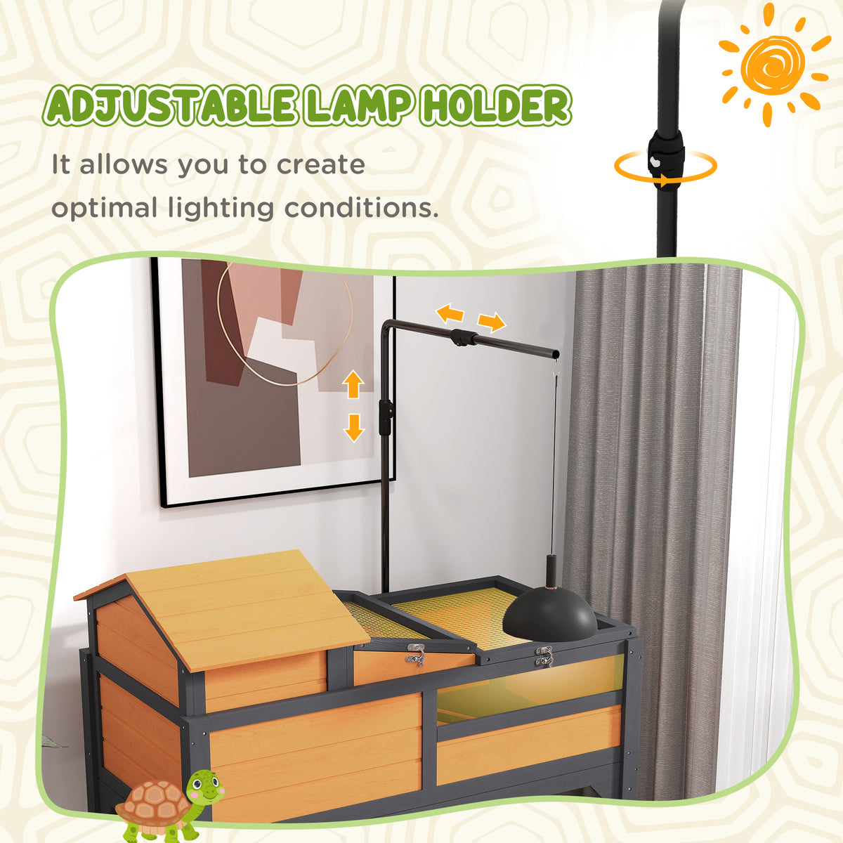 Tortoise Enclosure Tortoise House w/ Adjustable Lamp Holder, Storage Shelf, Removable Main House, Openable Lid, Yellow