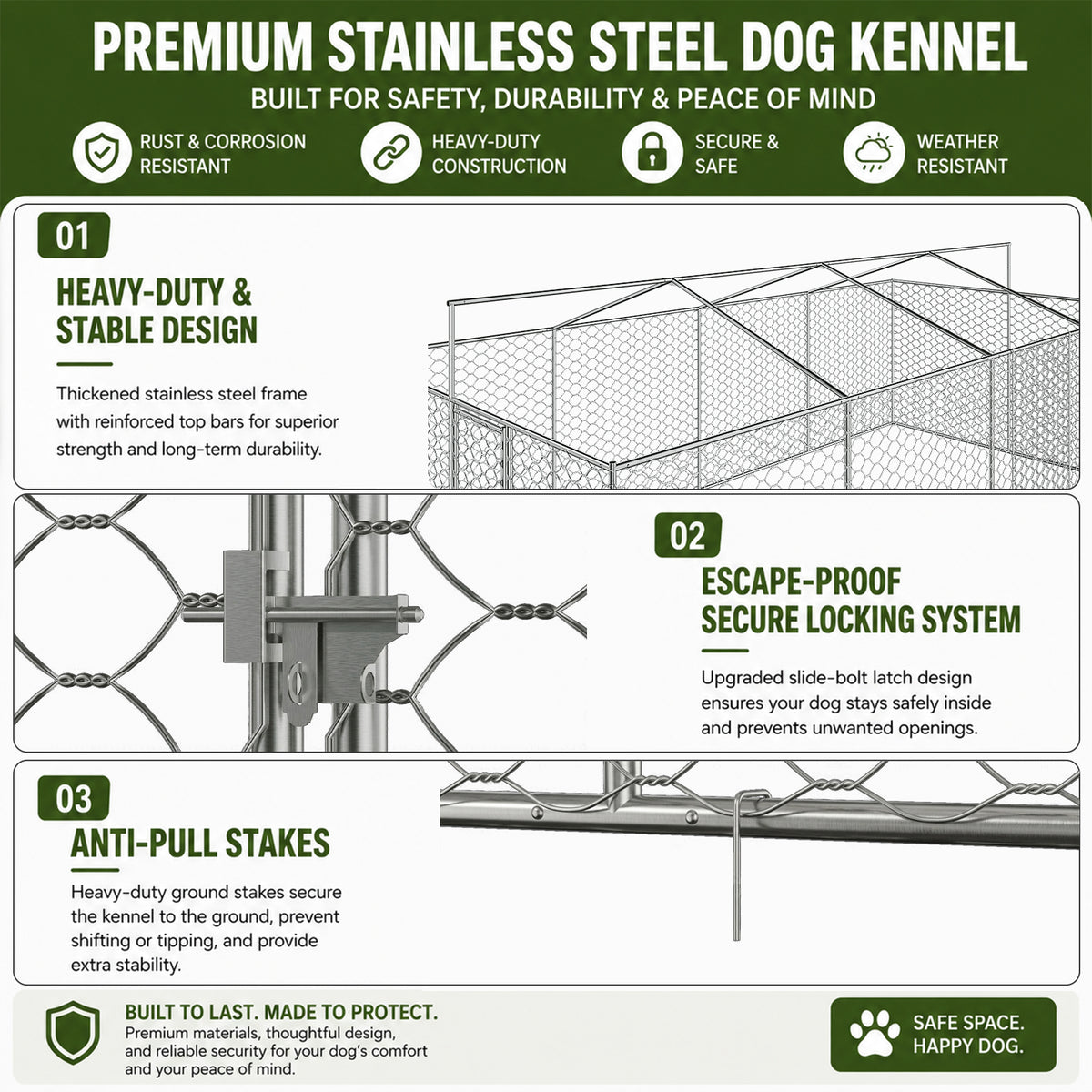 10x20 FT Large Outdoor Dog Kennel with Canopy, Heavy Duty Galvanized Steel Frame, Waterproof Cover, All-Weather Protecti