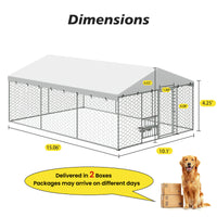 15x10 FT Large Outdoor Dog Kennel with Canopy, Heavy Duty Galvanized Steel Frame, Waterproof Cover, Built-in Elevated Fe