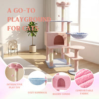 flower cat tree with large condo removable flower cushion and hammock pink
