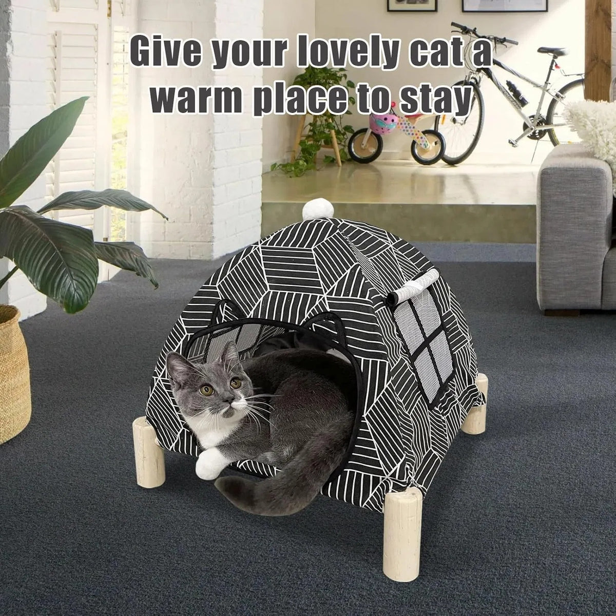 Portable Cat Tent Bed - Foldable Indoor Tent Bed For Cats & Small Dogs, Washable Cushion, Cozy Hideaway For Kittens & Ca
