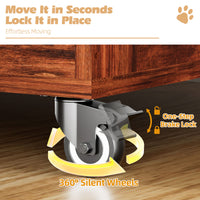 32in Dog Crate Furniture, Double Door Wooden Indoor Dog Kennel Furniture, Decorative Pet Cage End Table With Wheels For 