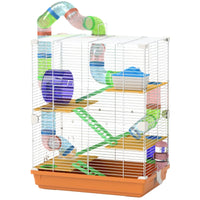 5 Tiers Hamster Cage Portable Animal Travel Carrier W Exercise Wheels Tube, Orange