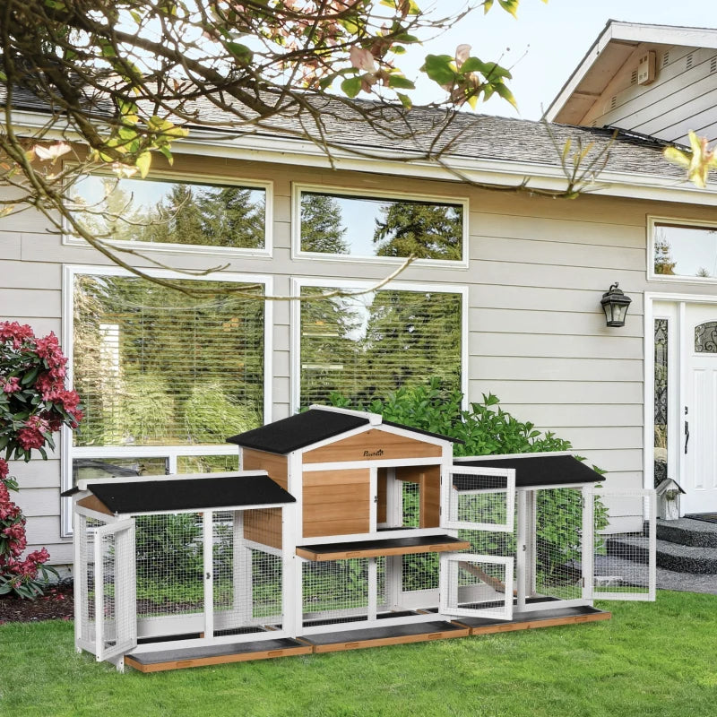 Wooden Rabbit Hutch Bunny Cage Pet Playpen House Enclosure With Double Side Run Boxes, No Leak Tray, Ramp, For Rabbits, 