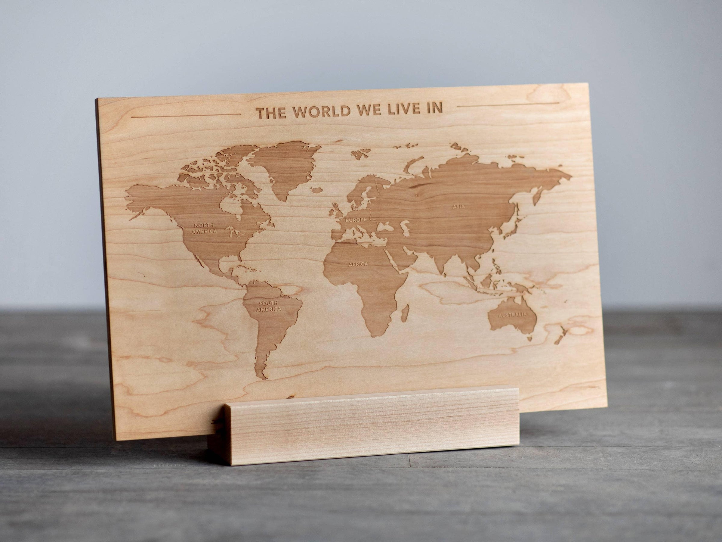 Wooden World Map Engraved on Wood with World's Continents - BIG FRENCHIES