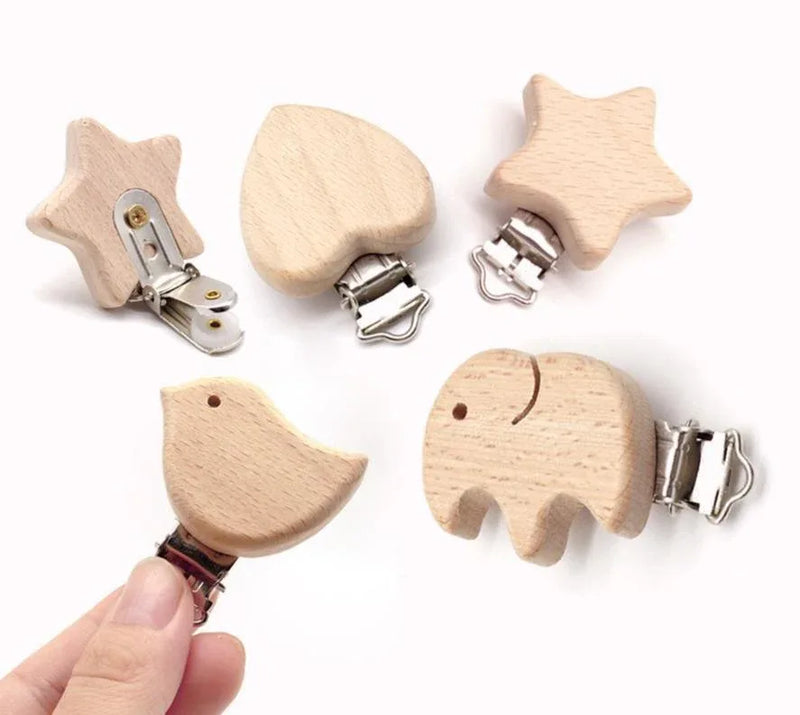 Modern Wood Naural Nipple Chain Accessories BPA Free Cute Modelling Beech Pacifier Clip Small Elephant Heart-shaped Holder for Pacifier - BIG FRENCHIES