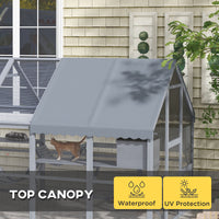 Wooden Catio Outdoor Cat Enclosure with Waterproof Cover, 2 Condos, 6 Platforms, Bridge, Doors, Gray
