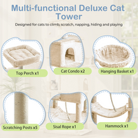 66 Inch Cat Tree Tower, Large Multi-Cat Climbing Extended Platform, Hammock, Pet House For Indoor Cats And Kittens Play