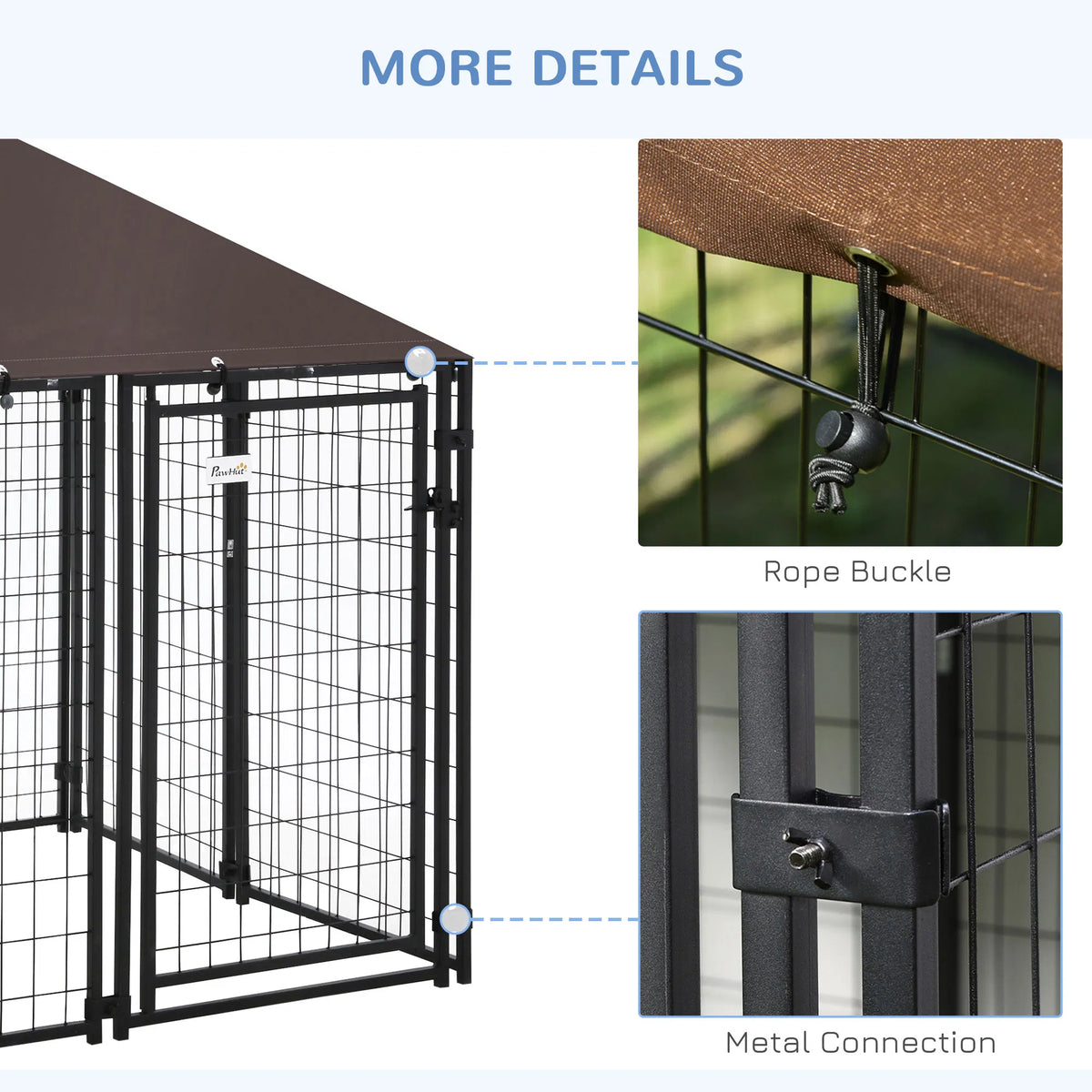 Outdoor Dog Kennel, Welded Wire Steel Fence, Lockable Pet Playpen Crate, with Water-, UV-Resistant Canopy Top, Door, 4.6