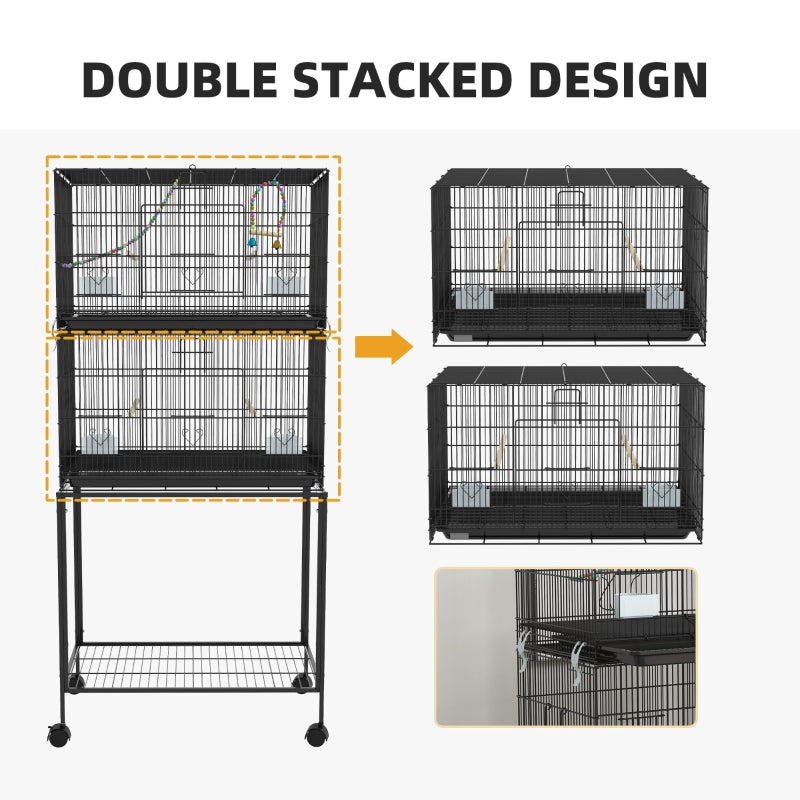 Double Stackable Bird Cage On Wheels W Stand, For Canaries