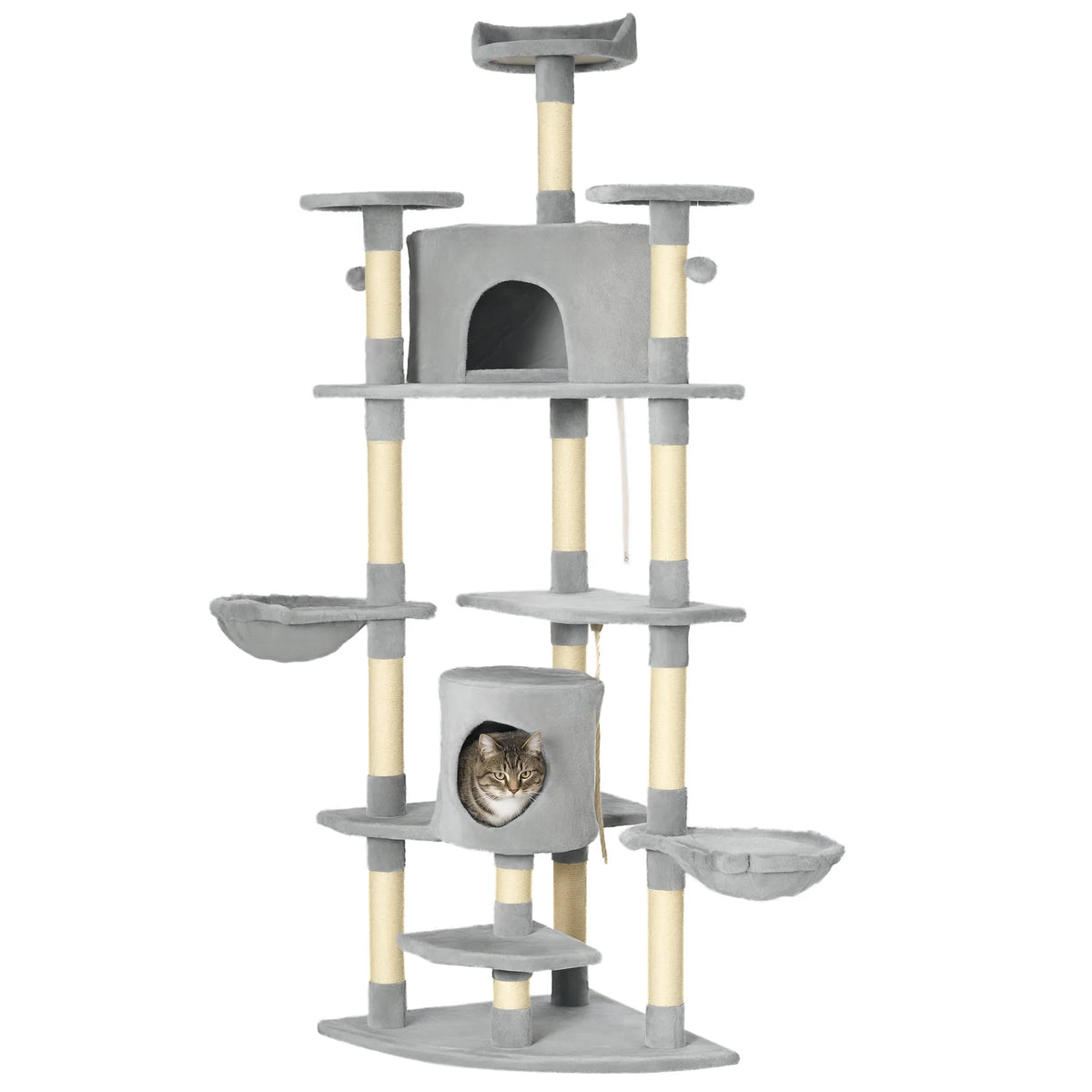 79" Cat Tree Multi-Level with Two Condos, Kitty Tower with Scratching Posts, Two Hammocks, Perches, Interactive Toys, Da