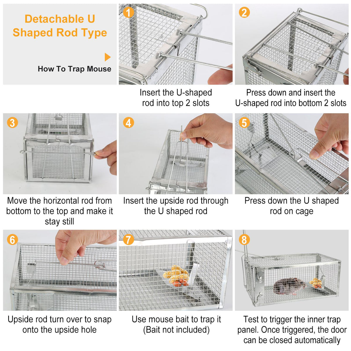 Humane Live Animal Trap, Galvanized Steel Mouse Cage Trap With Sensitive Gravity Pedal, Escape-Proof Design, Reusable Ro