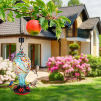 1Pc Glass Hummingbird Feeder 33OZ Hand Blown Hummingbird Feeder With 5 Flower Feeding Port Perch Ant Moat Hanging Hook S