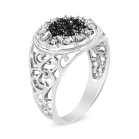 .925 Sterling Silver 1/4 Cttw White and Black Treated Diamond Halo Cluster Ring for Men (I-J Color, I3 Clarity) - Size 10