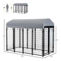 Outdoor Dog Kennel with Roof, 8 x 4 x 6 Heavy Duty Welded Wire Dog Playpen Enclosure with Escape-proof Lock, UV-Resistan
