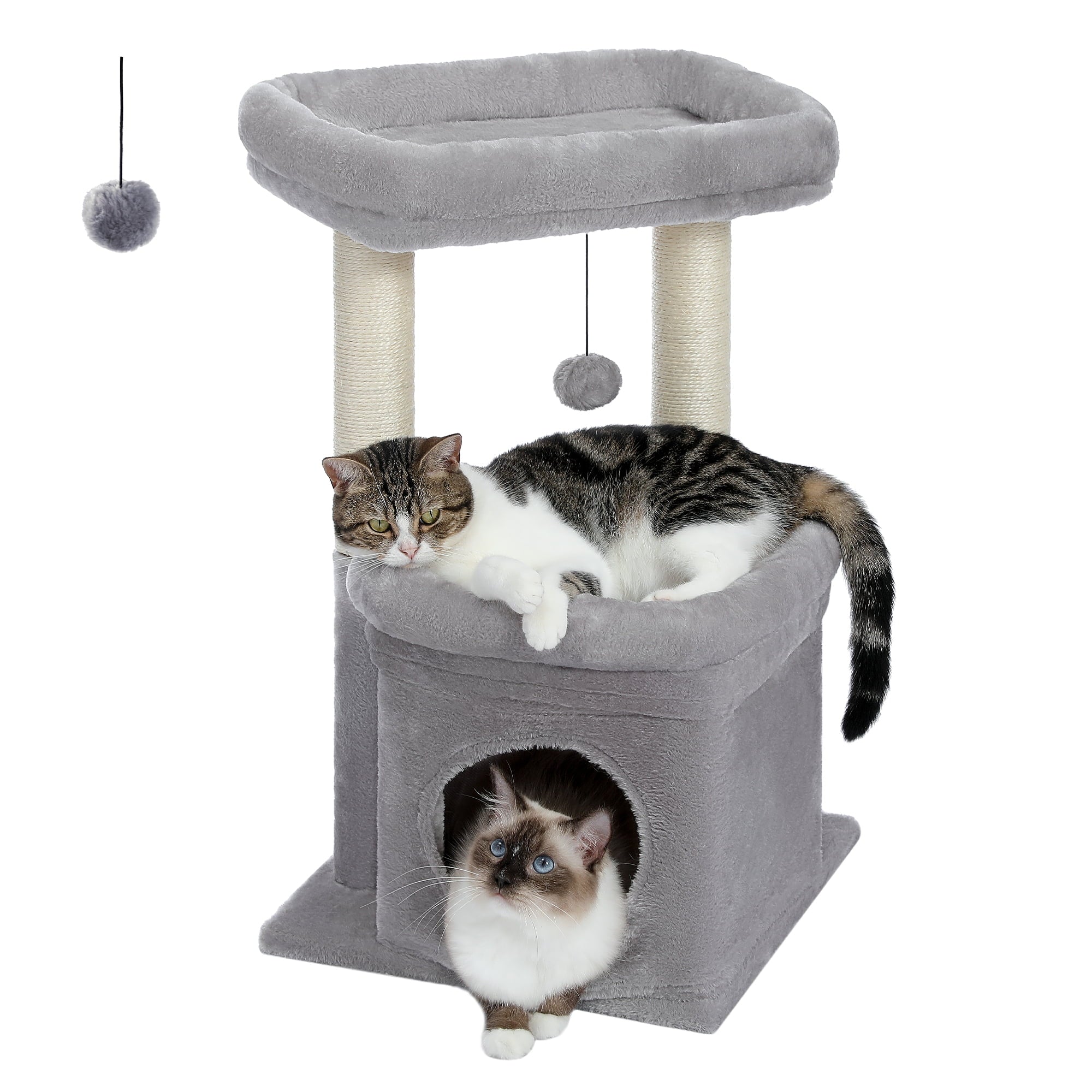 Cozy Gray Cat Tree Condo - 27" Multi-Level Tower with Spacious Perch and Scratching Posts for Kittens and Medium Cats - BIG FRENCHIES