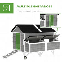 Wooden Chicken Coop W Wheels, Handles, 2 Nesting Boxes, 2 Trays, 4 Perches, Chicken Tractor For 4-6 Chickens, GrayFor Mu