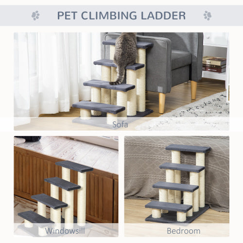 PawHut Cat Tree With 4 Steps For High Beds Couch, Cute Stair Shaped Cat Tree For Indoor Cats Or Dogs W Sisal Scratching 