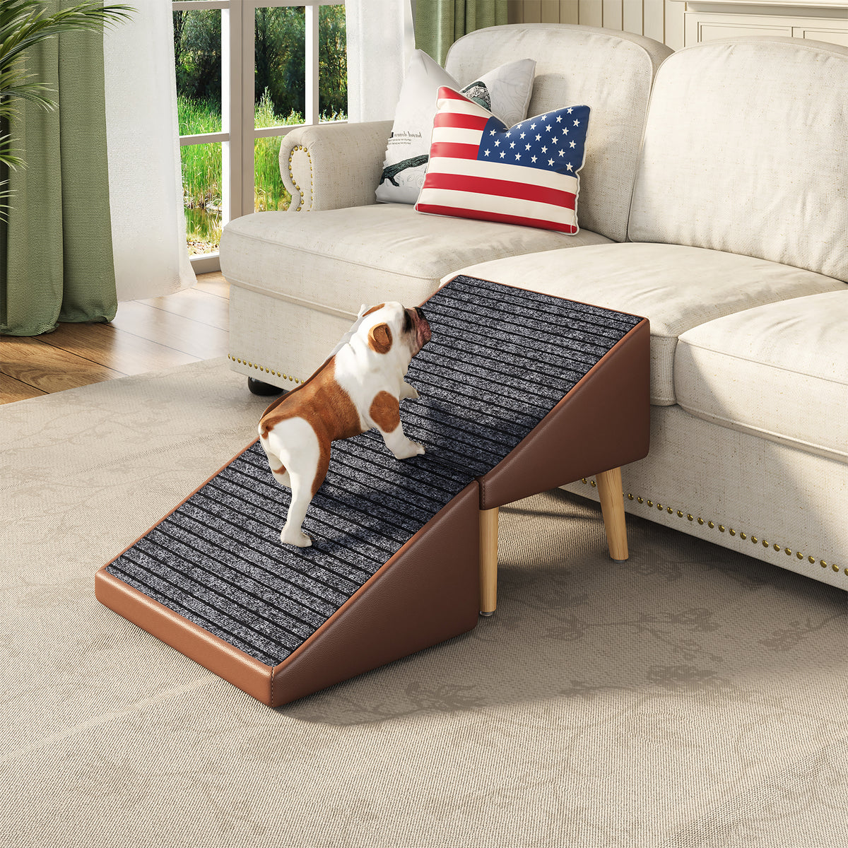 3-in-1 Dog Ramp 18.89"×17.91"×20.08" with Storage – Pet Stairs for Senior & Injured Dogs & Cats, Hidden Storage Footstoo