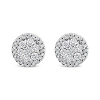 AGS Certified 14K White Gold 1.0 Cttw Brilliant-Cut Diamond Halo-Style Cluster Round Button Stud Earrings (G-H Color, I1-I2 Clarity)