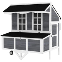 Chicken Coop With Wheels, Chicken Tractor With Nesting Box, Windows, Pull-out Tray, Perches, For 2-4 Hens, Gray
