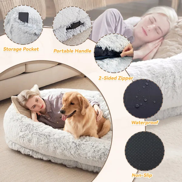 Human Dog Bed, Large Size Fits You And Pets, Washable Faux Fur Dog Bed For People Doze Off, Napping Orthopedic Dog Bed, 