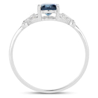 0.93 Carat Genuine London Blue Topaz and White Diamond 14K White Gold Ring