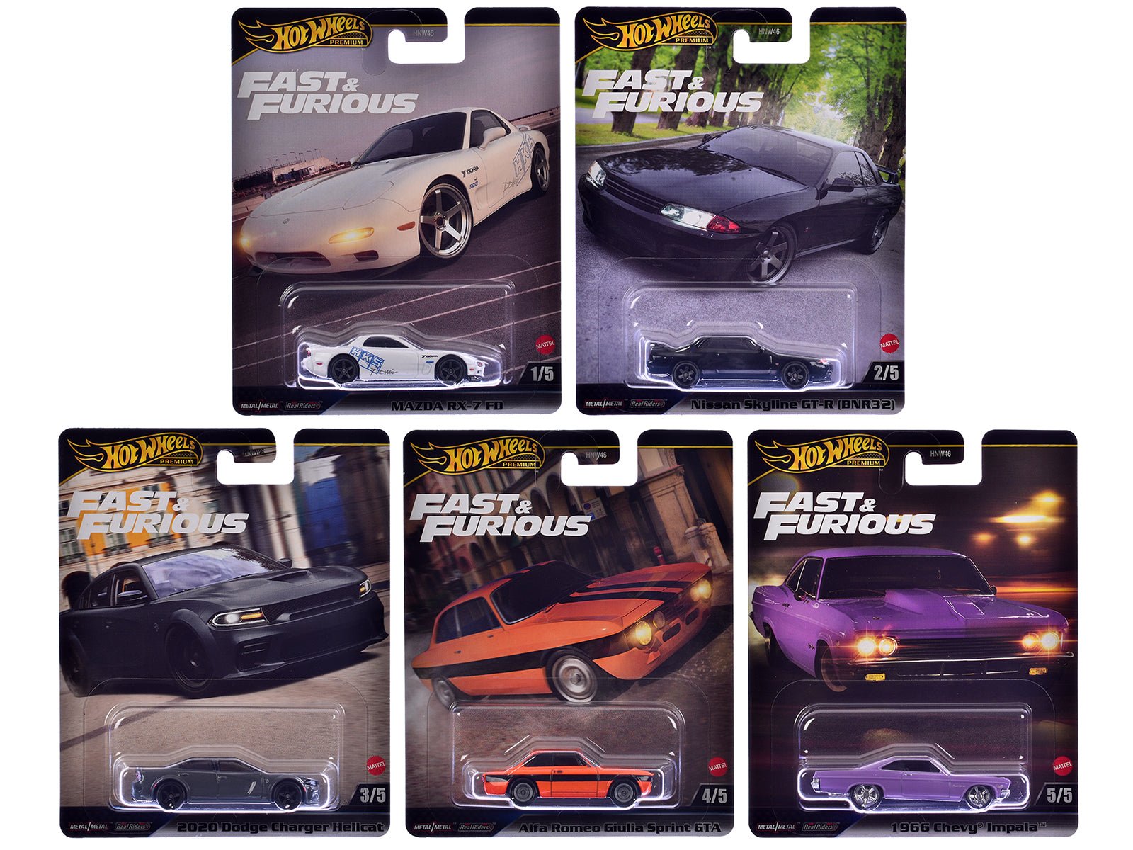 "Fast & Furious" 2025 5 piece Set K Diecast Model Cars by Hot Wheels  free shipping USA