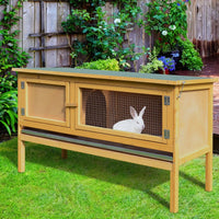 PawHut Wooden Rabbit Hutch Bunny Cage With Openable Waterproof Roof, No Leak Tray Solid Fir Wood Build For Rabbits, Chic