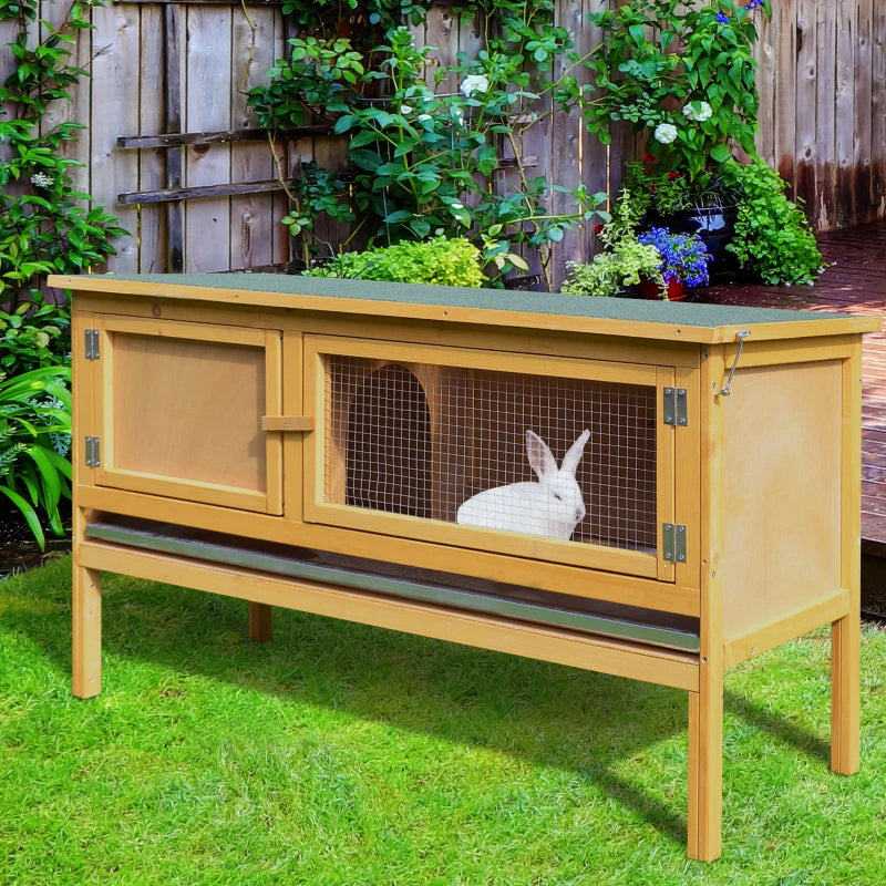 PawHut Wooden Rabbit Hutch Bunny Cage With Openable Waterproof Roof, No Leak Tray Solid Fir Wood Build For Rabbits, Chic