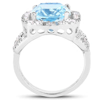 5.17 Carat Genuine Blue Topaz and White Topaz .925 Sterling Silver Ring