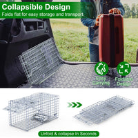 2Pcs 18x8x10In Humane Single Door Live Animal Trap For Spring Summer Collapsible Galvanized Iron Animal Cage Catch And R