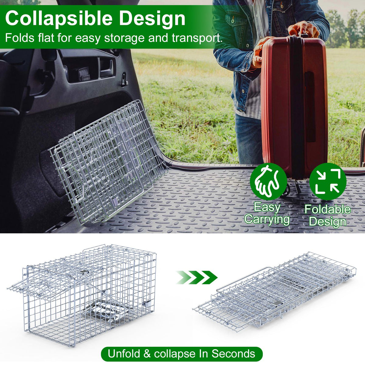 2Pcs 18x8x10In Humane Single Door Live Animal Trap For Spring Summer Collapsible Galvanized Iron Animal Cage Catch And R