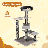 37" tall Cat Stairs with Scratching Mats - 3-Tier Perches, Spring Ball & Dangling Toys for Cats