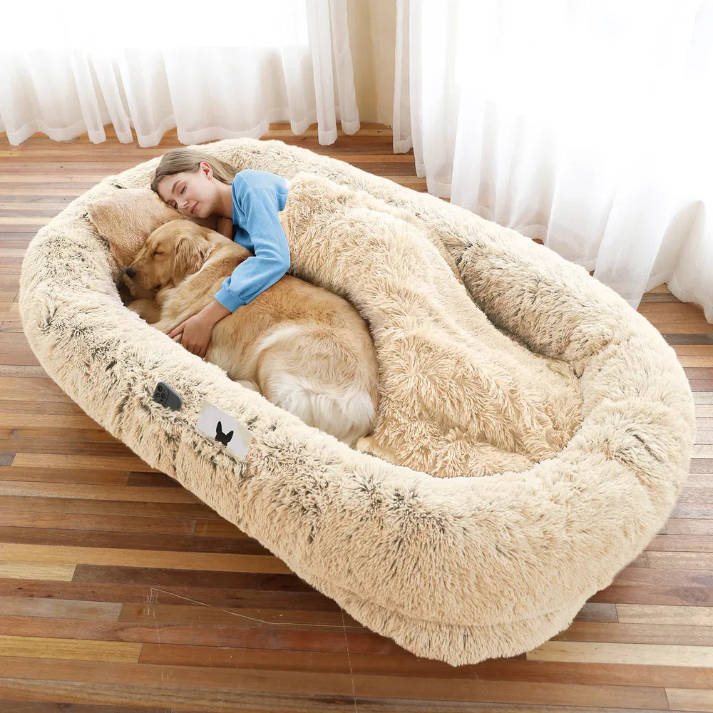 Human Dog Bed, Large Size Fits You And Pets, Washable Faux Fur Dog Bed For People Doze Off, Napping Orthopedic Dog Bed, 