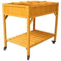 Elevated 8 Pocket Herb Garden Bed, Mobile Raised Customizable Wood Planter For Herbs, Vegetables, Flowers W/ Lockable Wh