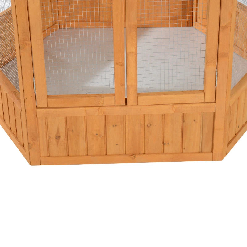 PawHut 69 Wooden Hexagonal Outdoor Aviary Flight Bird Cage With Covered Roof, BrownFor Multiple Packages, Please Pay Att