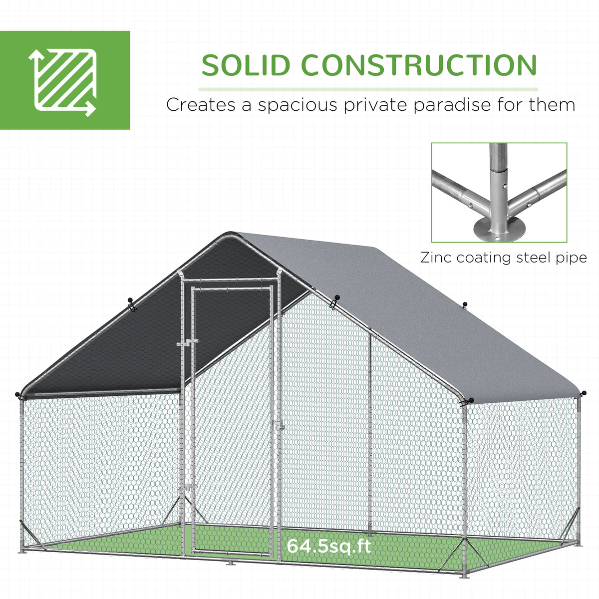 Large Chicken Coop Metal Chicken Run with Waterproof and Anti-UV Cover, Spire Shaped Walk in Fence Cage Hen House for Ou