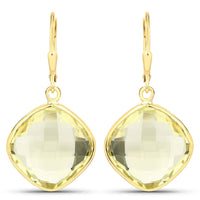 21.40 Carat Genuine Lemon Quartz .925 Sterling Silver Earrings