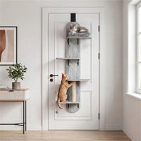 Door Hanging Cat Tree 5-Level Height Adjustable 4-Tier Climber No-Drill for Apartment Grey